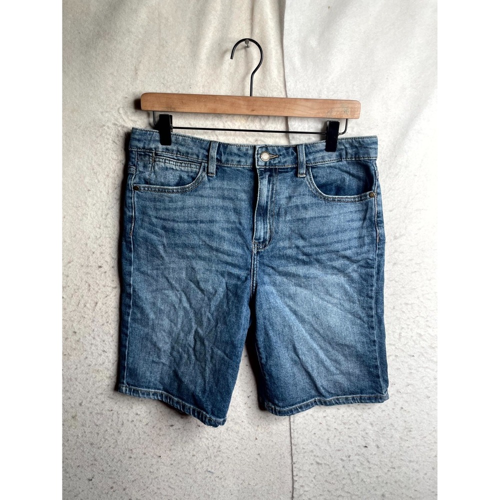 Wrangler Bermuda Shorts Womens 10x30 Blue Denim Cotton Stretch Travel High Rise